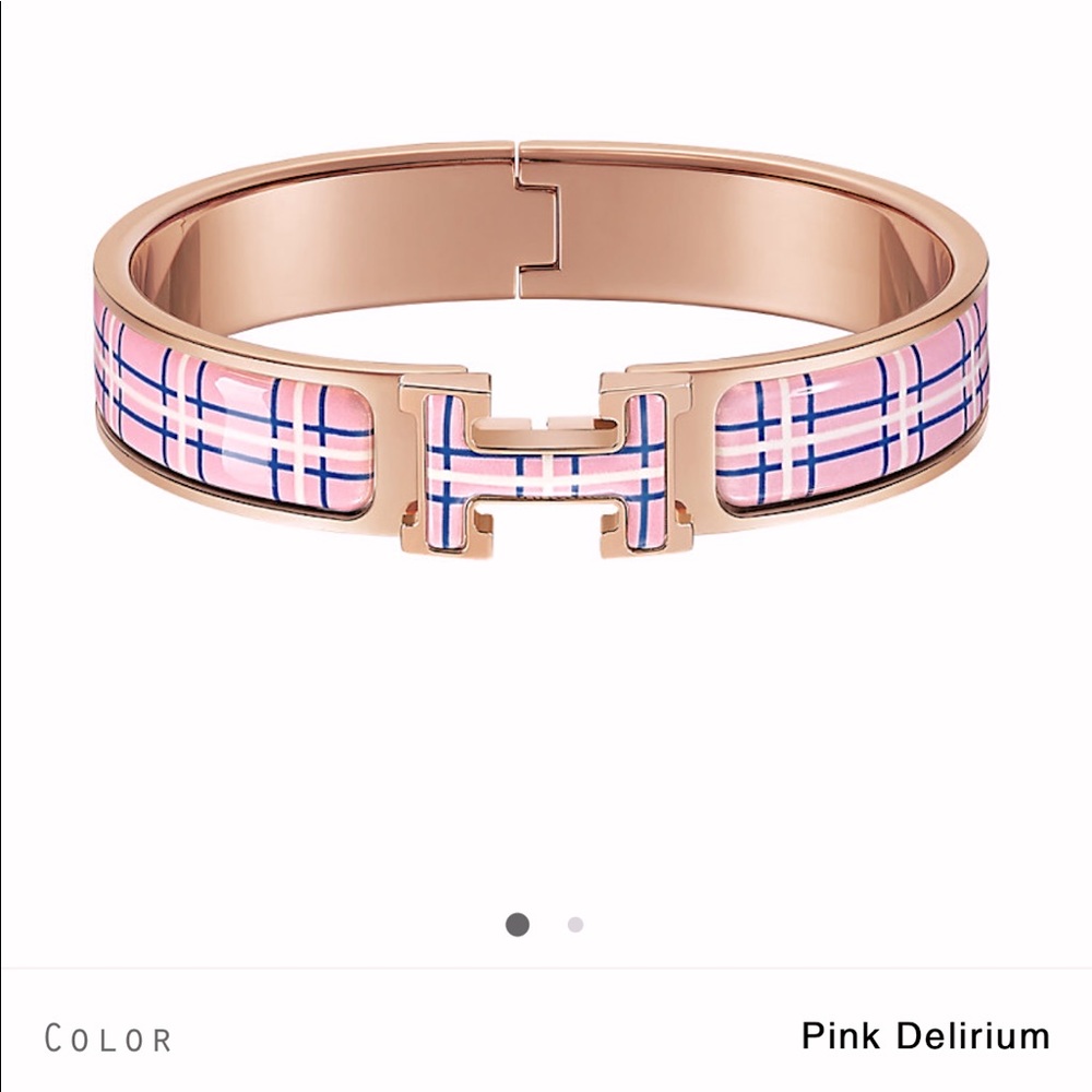 Hermès clic bracelet, PM, pink tartan! EUC